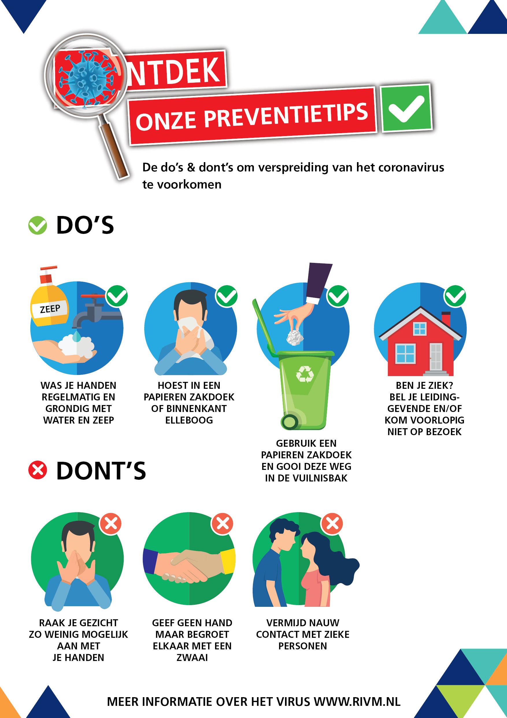 Poster PZC Dordrecht A3 Preventietips PZC Dordrecht poster corona